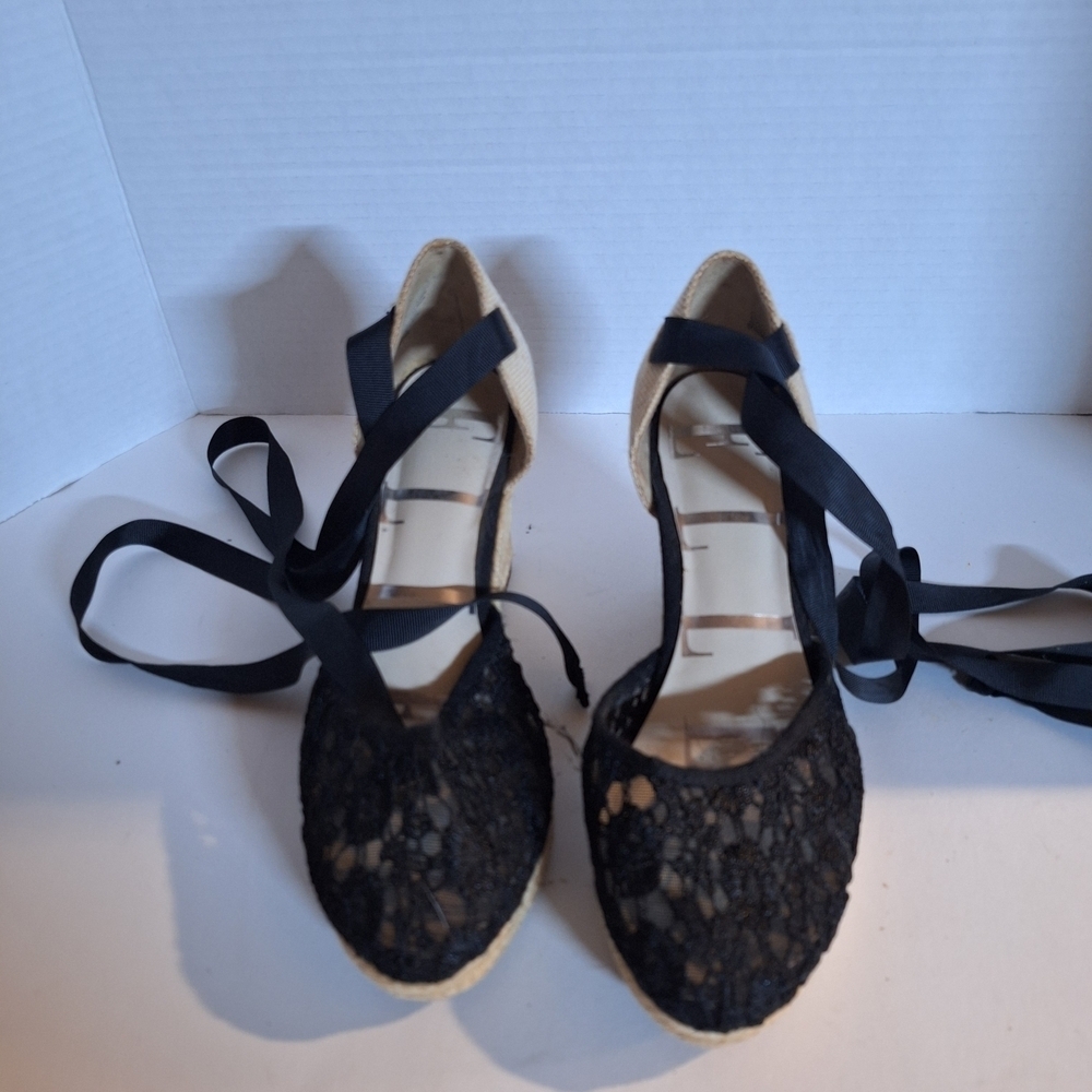 Elle Black Lace Heels with Ribbon Ties